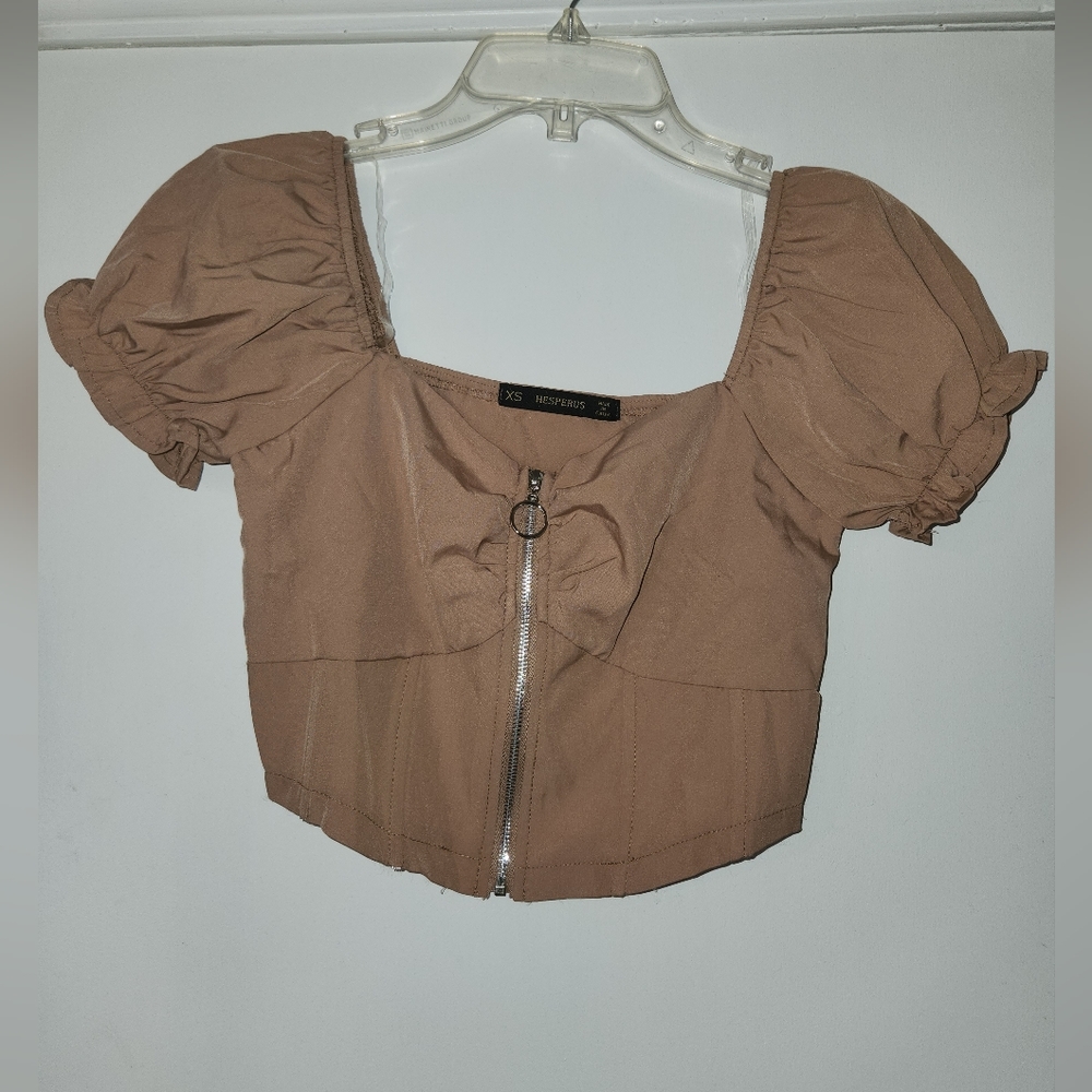 Tan Zipped Cropped Corset Top